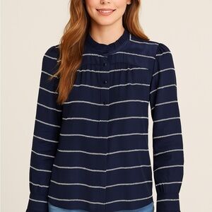 Vineyard Vines Navy Silk Blend Rope Stripe Blouse | Size M